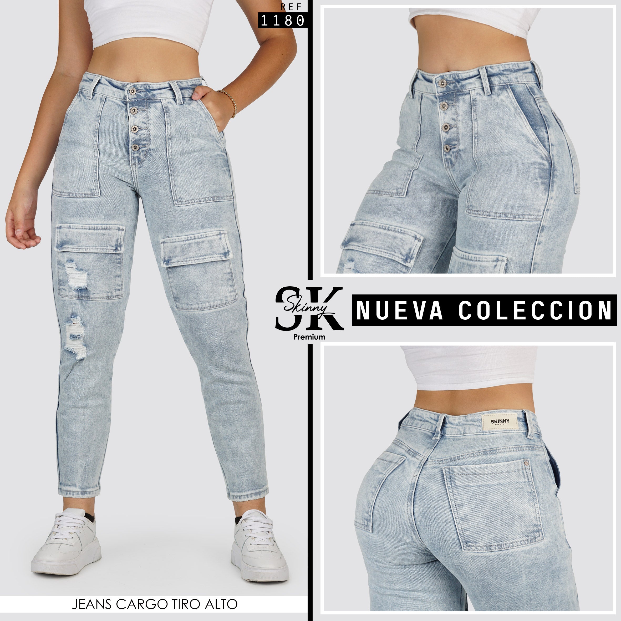 Jeans Cargo Tiro Alto